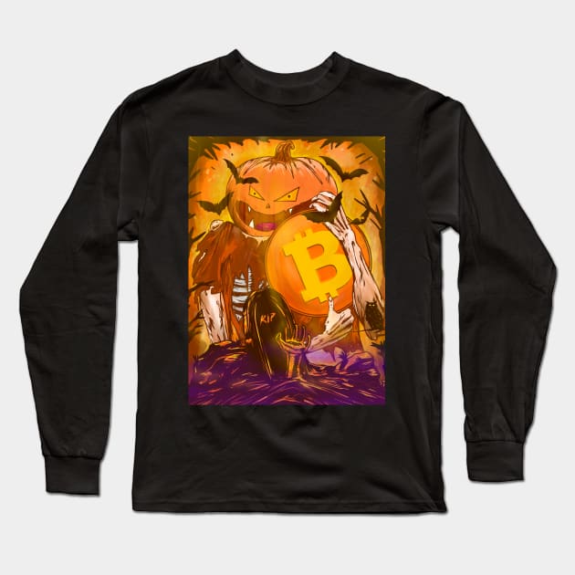 pumpkin king with bitcoin Long Sleeve T-Shirt by pleasuretshirt